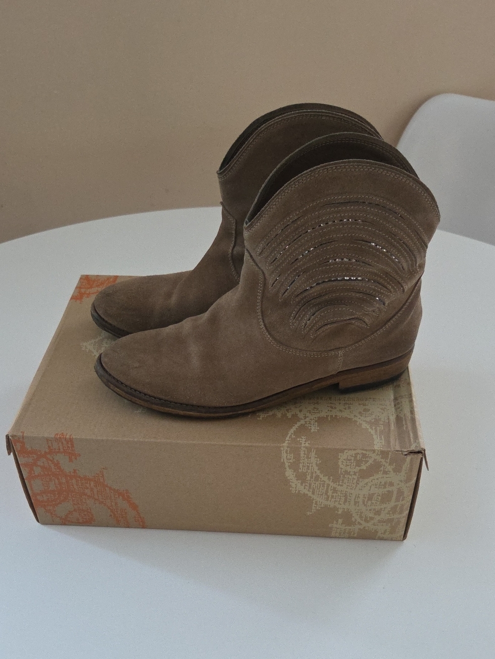 Steven By Steve Madden Taupe Suede Western Ankle Booties